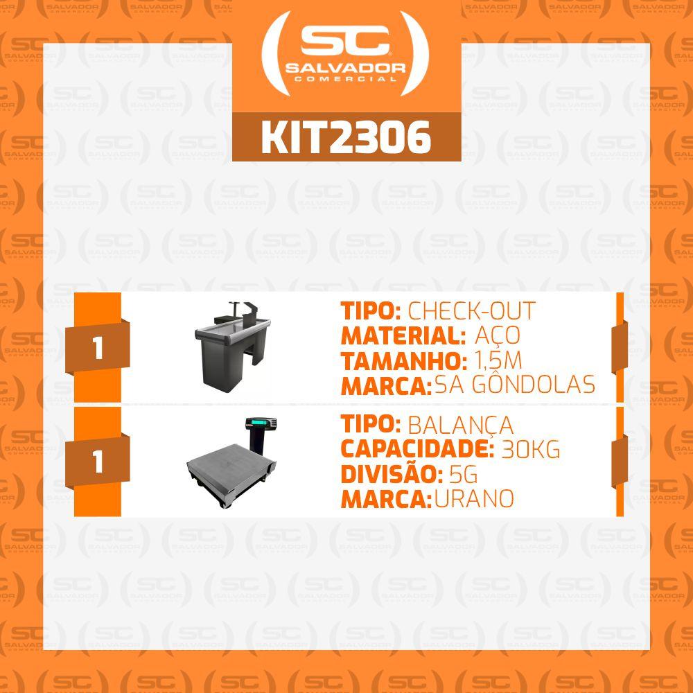 Kit Caixa Supermercado Empacotador Preto 1,50m Check-Out + Balança Bivolt 30kg Urano