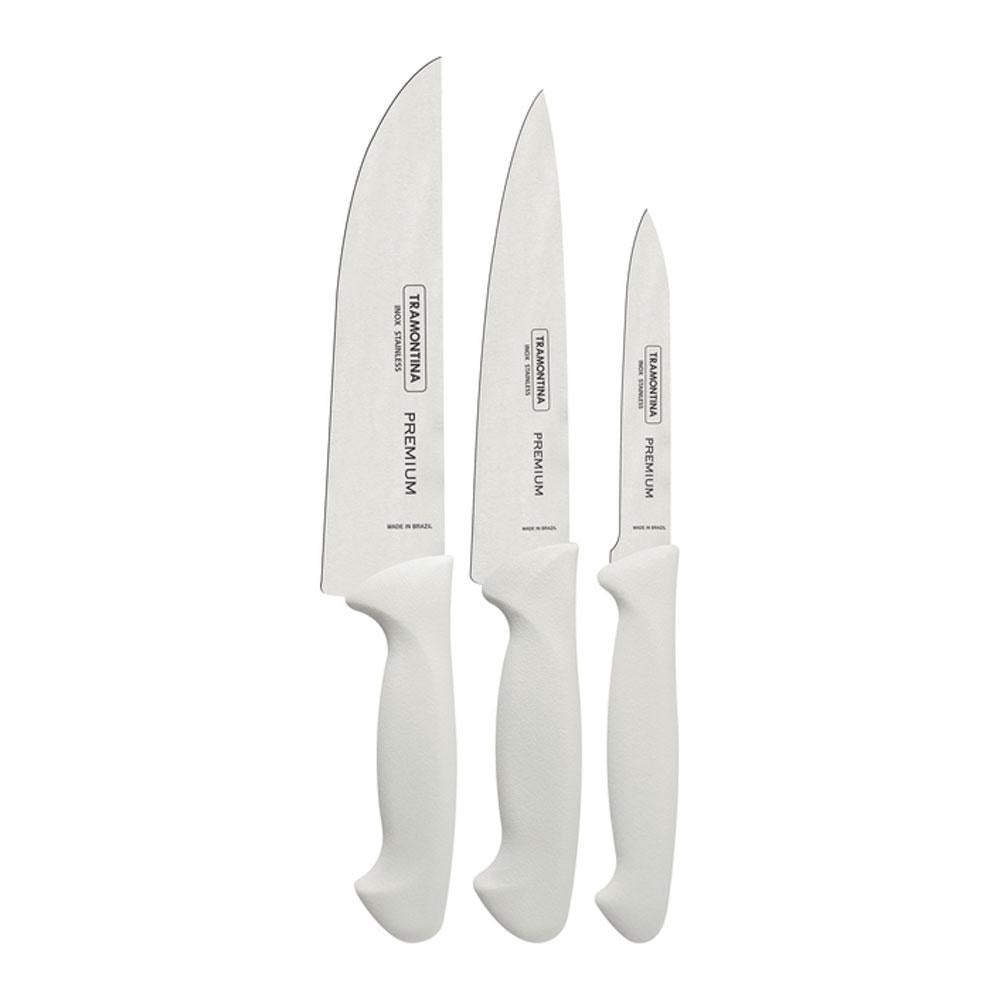 Kit - Faqueiro Premium 3 Peças + 1 Jogo de Facas Com Chaira Premium 3 Peças - Tramontina
