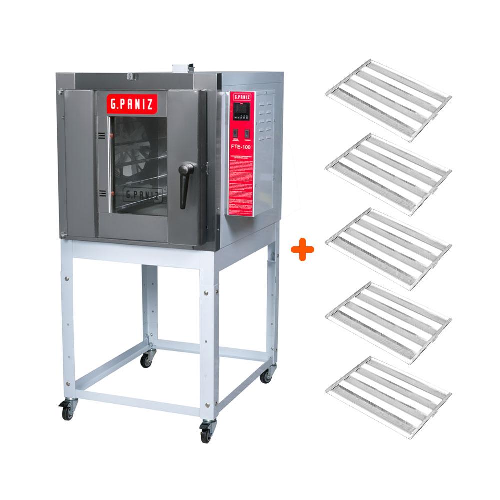 Forno Turbo Elétrico Profissional 5 Níveis 40x60 Fte 100 220v Gpaniz + 5 Esteiras Alumínio 100 Pães