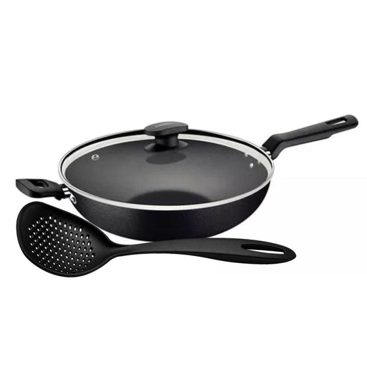 Wok Com Cabo Loreto Alumínio Antiaderente 3,3l Grafite Com Espumadeira Tramontina