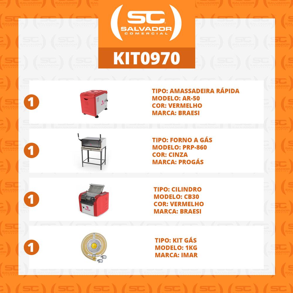 Kit Padaria - Amassadeira Rápida Ar-50 + Cilindro Cb30 + Forno Prp860 + Kit Gás - Bivolt - Braesi