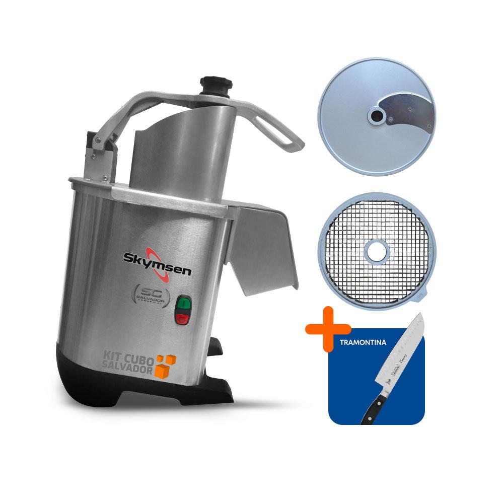 Kit Processador De Alimentos Corte 5mm e Cubos 8mm PA7 PRO Bivolt Skymsen + Faca Santoku Profissional