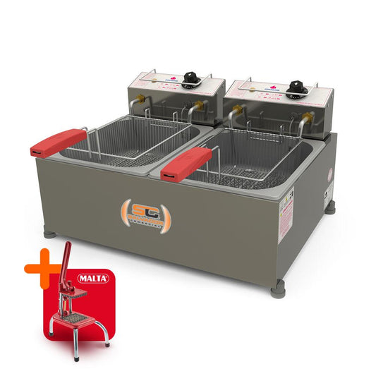 Fritador Óleo 2 Cubas 2 Cestos 2500 W Elétrico 10L PR-20E 127V Progás e Cortador de Legumes