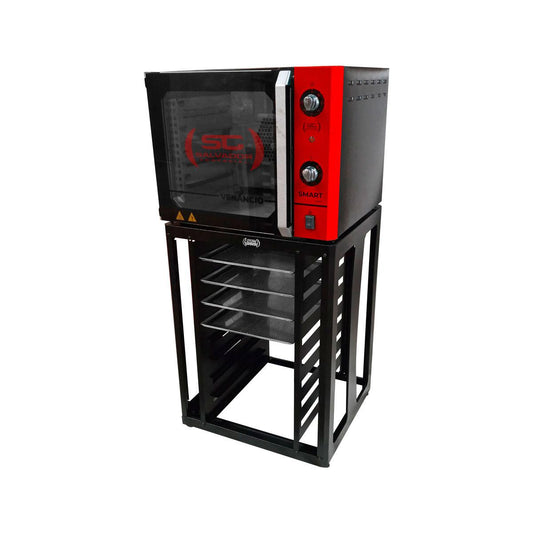 Forno Turbo Convector Smart Preto e Vermelho FCSB4E 220v + Bancada CFCS Preto + 4 Assadeiras - Venâncio