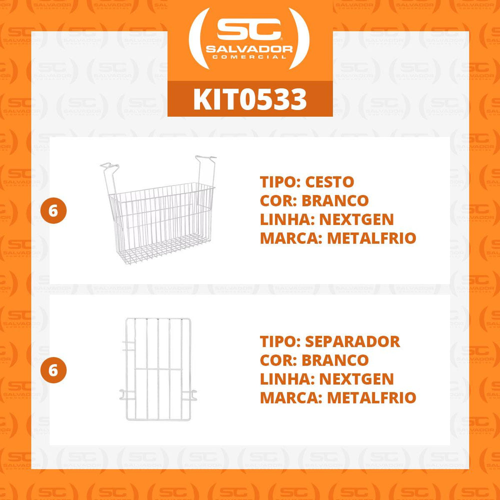 Kit 6 Cestos Organizador Nextgen Para NF e HF Metalfrio + 6 Separadores