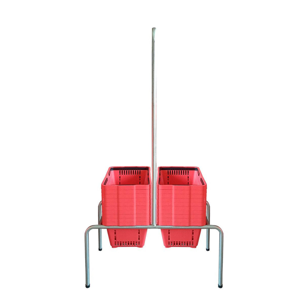 Kit Suporte Para Cestos De Compras Duplo + 20 Cestos D100 Vermelho