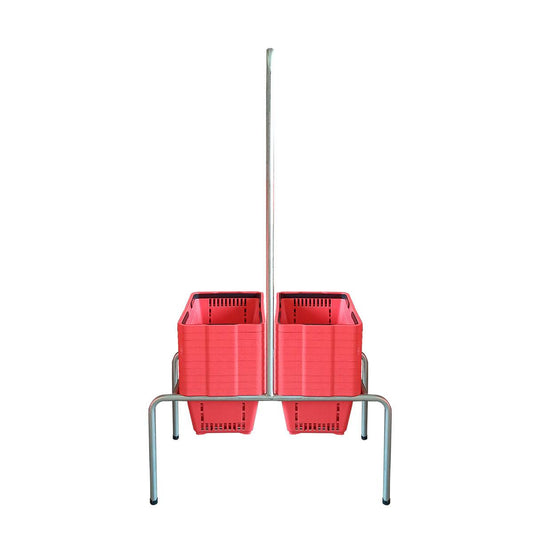 Kit - Suporte Para Cestos de Compras Duplo + 20 Cestos D100 Vermelho