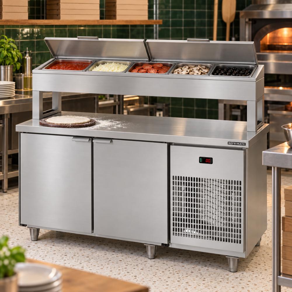 Balcão de Seviço Refrigerado Condimentador 150cm Com 5 Cubas de 1/2 Bsrc1500 220v - Refrimate