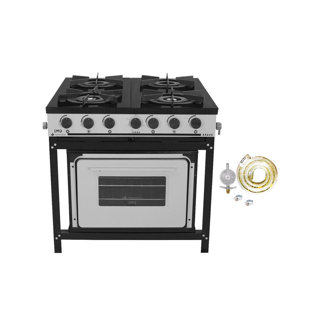 Kit Fogão Industrial 4 Bocas a Gás Baixa Pressão BR4BF Com Forno + Kit Gás 2kg - Venâncio