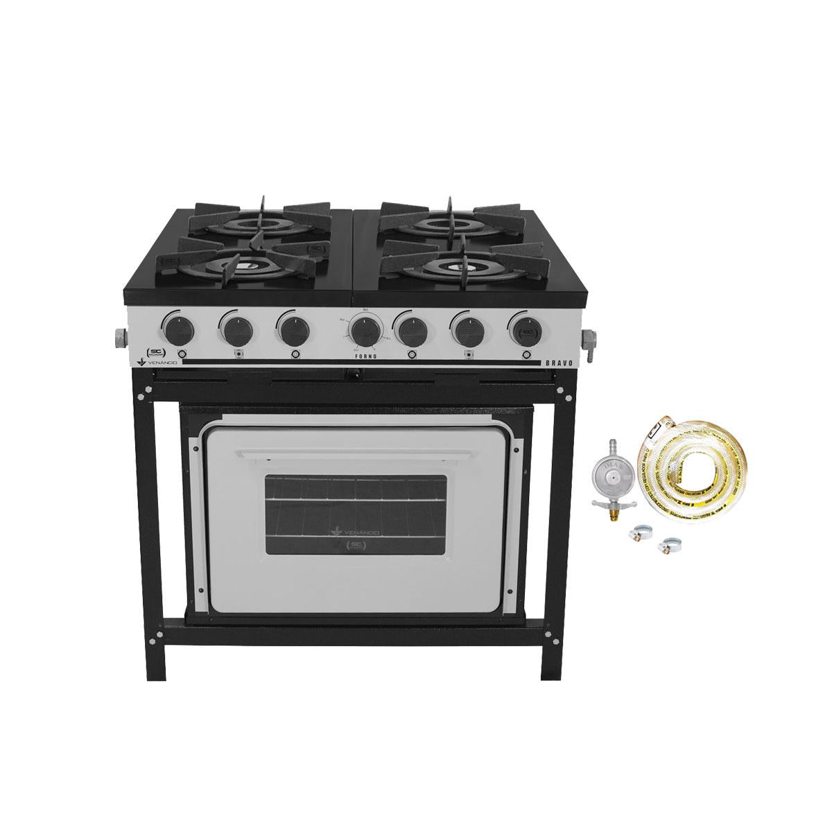 Kit - Fogão Gás Bravo 4b Br4bf Com Forno + Kit Gás 2kg - Venâncio