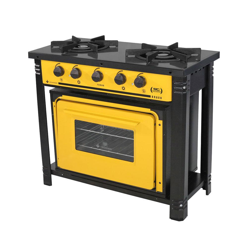 Fogão Industrial  2 Bocas Duplas a Gás com Forno Bravo BR2BF Amarelo – Venâncio
