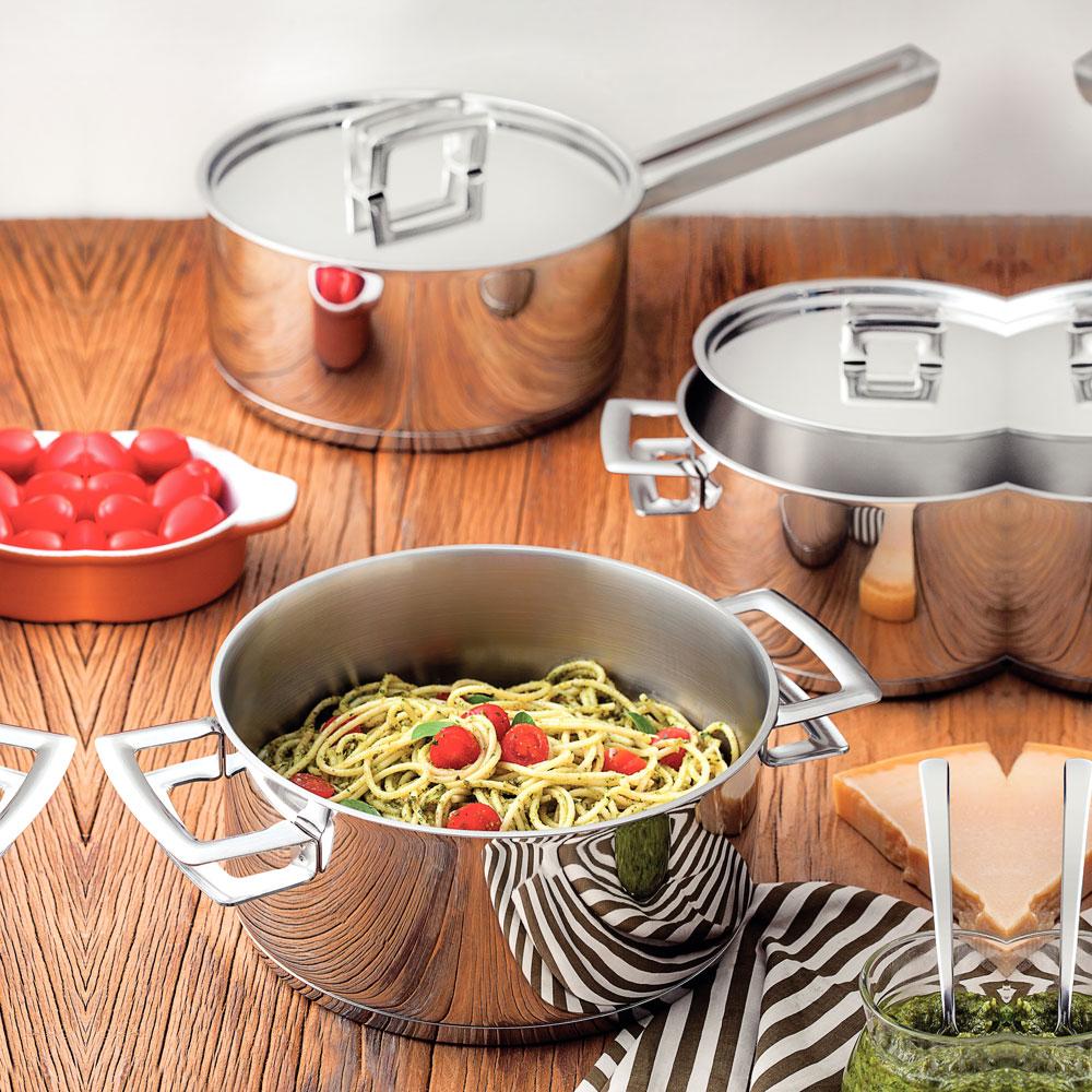 Jogo de Panelas Brava Aço Inox Fundo Triplo Tampa Plana 4 Peças - Tramontina 65400020