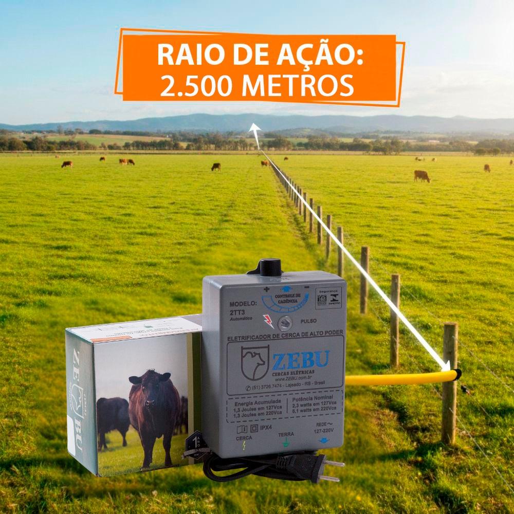 Eletrificador Cerca Elétrica Para Pequenas Propriedades 2.500m 2TT3 Bivolt + Kit Para-raios - Zebu