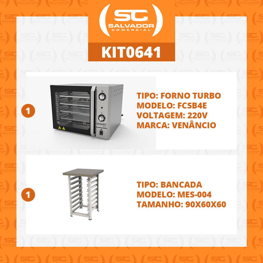 Kit Forno Turbo Convector Smart Basic Inox FCSB4E 220V + Bancada MES-004 - Venâncio