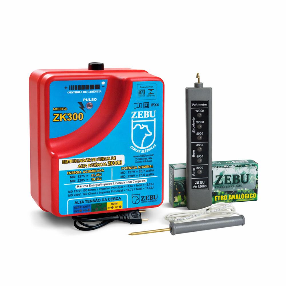 Eletrificador de Cercas Elétricas Para Grandes Propriedades ZK300 220V + Voltímetro - Zebu