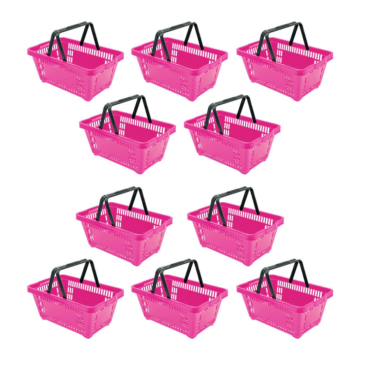 Kit - 10 Cestos Compras Plástica D100 Cód. 3400 Rosa - Della Plast