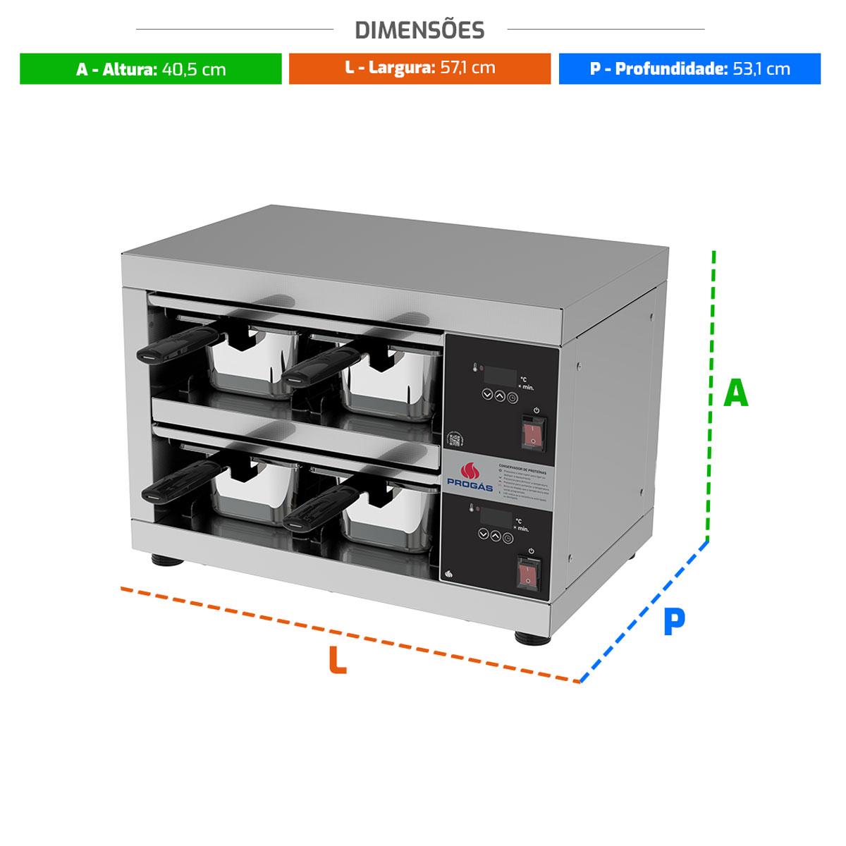 Conservador De Proteínas Profissional Digital Até 80ºC 4 Cubas 800W PRCPROT-04 220V - Progás P46374