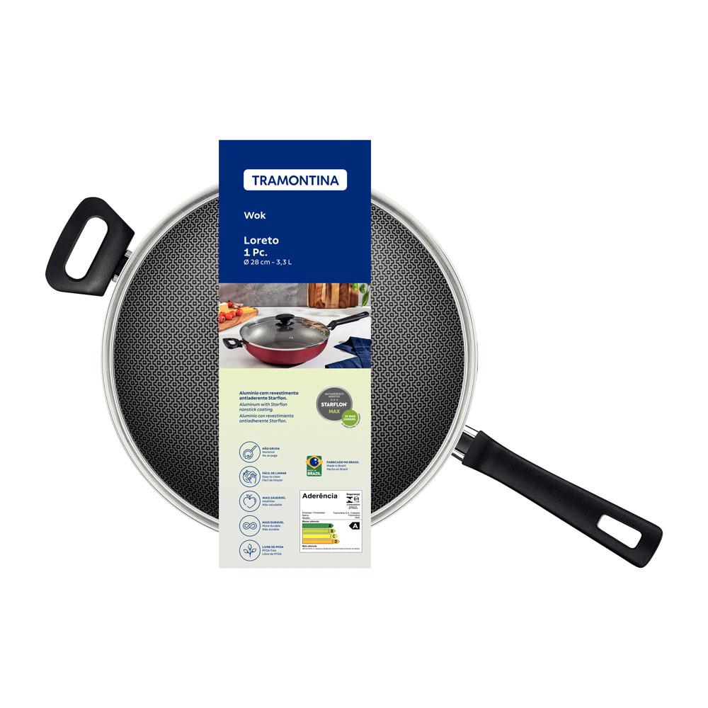 Wok Com Cabo Loreto Alumínio Revestimento Antiaderente 28 cm 3,3 l Vermelho - Tramontina 20394728