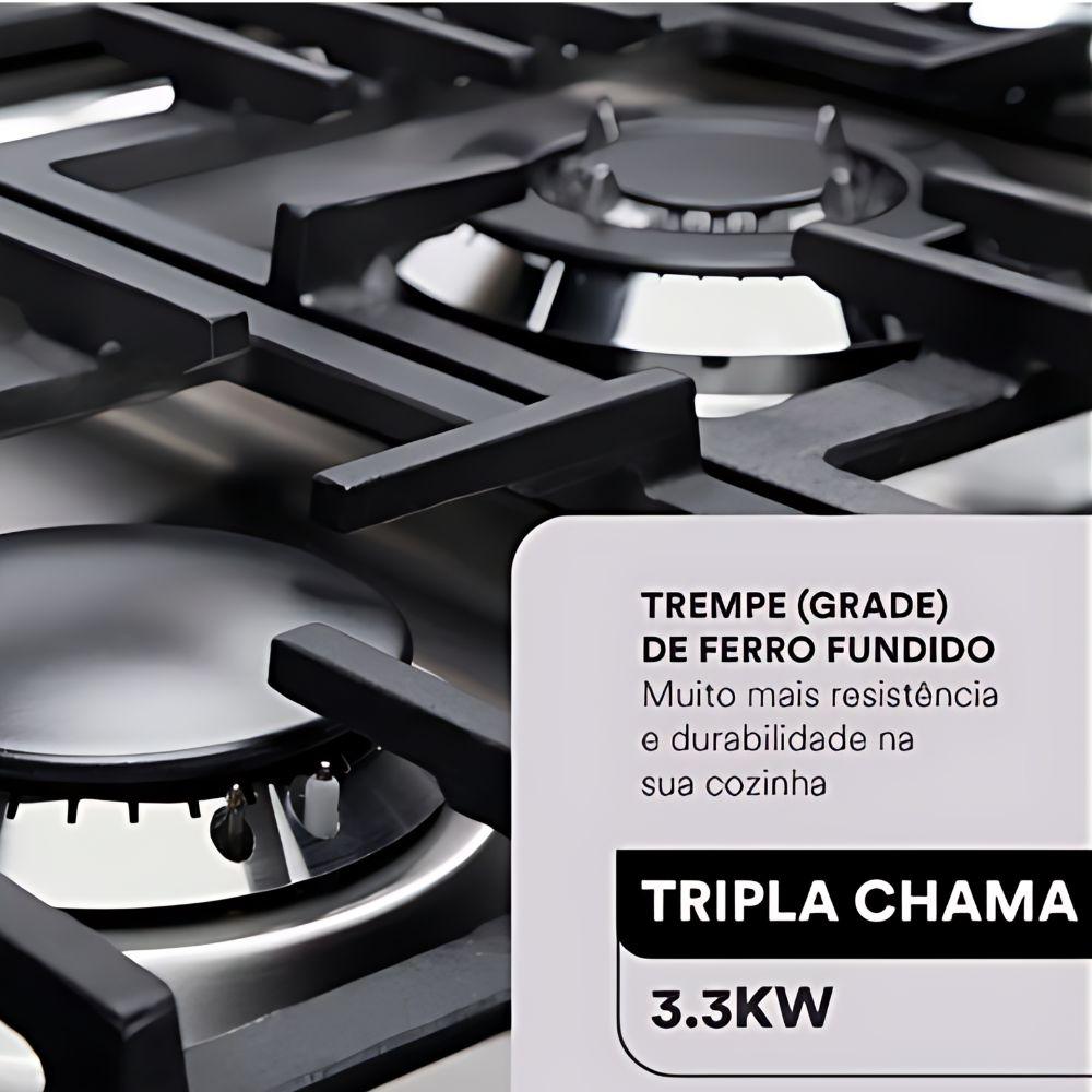 Kit Fogão Cooktop Inox a Gás 4 Bocas 1 Dupla ECG04 Eos + 2 Panelas Tramontina Turim