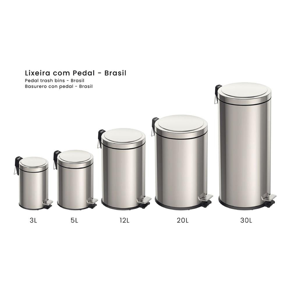 Lixeira Aço Inox Polido Prime Brasil com Pedal 5 Litros Balde Interno - Tramontina 94538105