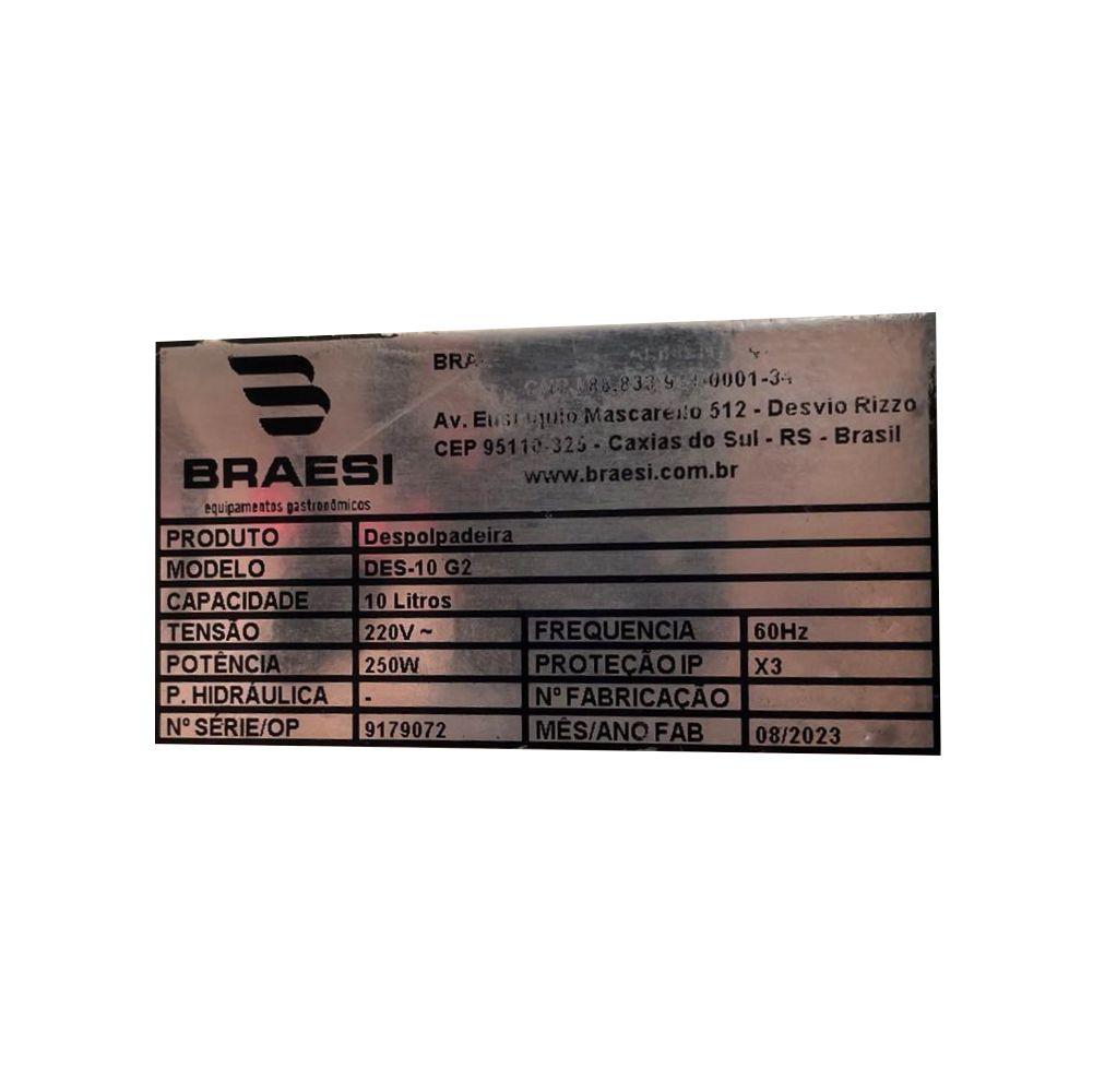 Semi - Despolpadeira de Açai/cupuaçu 10 Litros Motor 1/4 cv 3 Peneiras Des-10 g2 220v - Braesi
