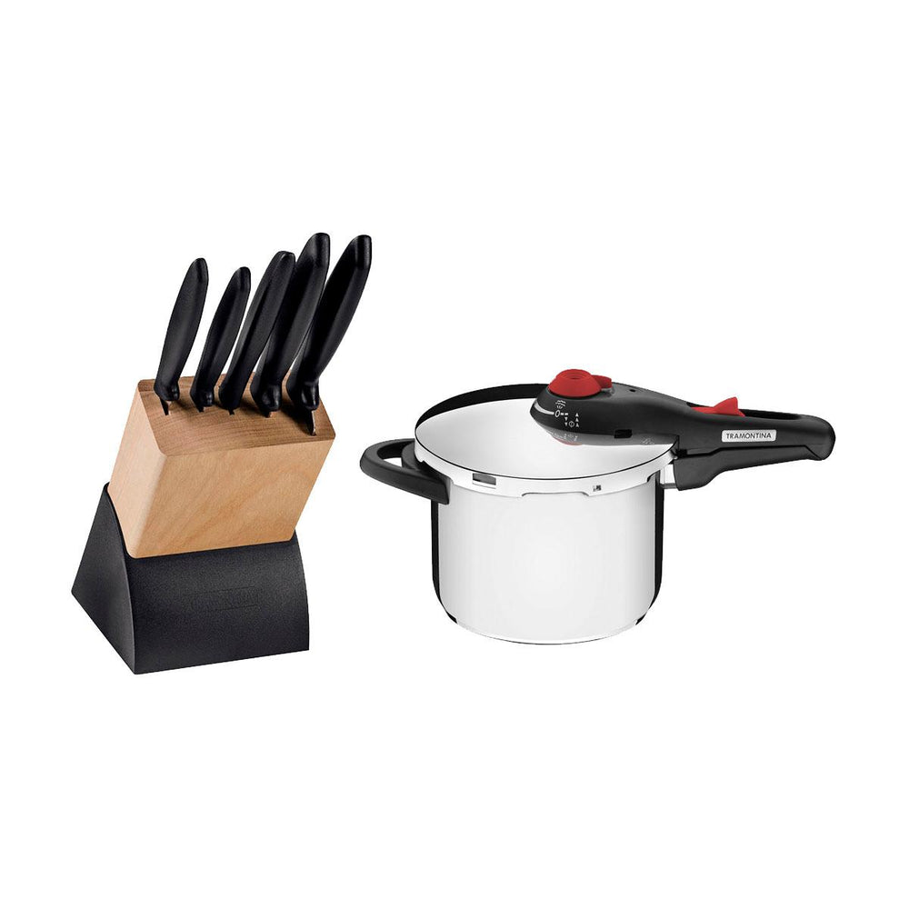 Kit Faqueiro Plenus 6 Peças + 1 Panela de Pressão Solar 6 Litros - Tramontina