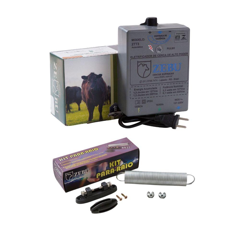 Eletrificador Cerca Elétrica Para Pequenas Propriedades 2.500m 2TT3 Bivolt + Kit Para-raios - Zebu