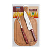 Kit 3 pç Faca, Garfo e Tábua Madeira 23x40 Churrasco Inox e Cabo de Madeira Polywood  - Tramontina