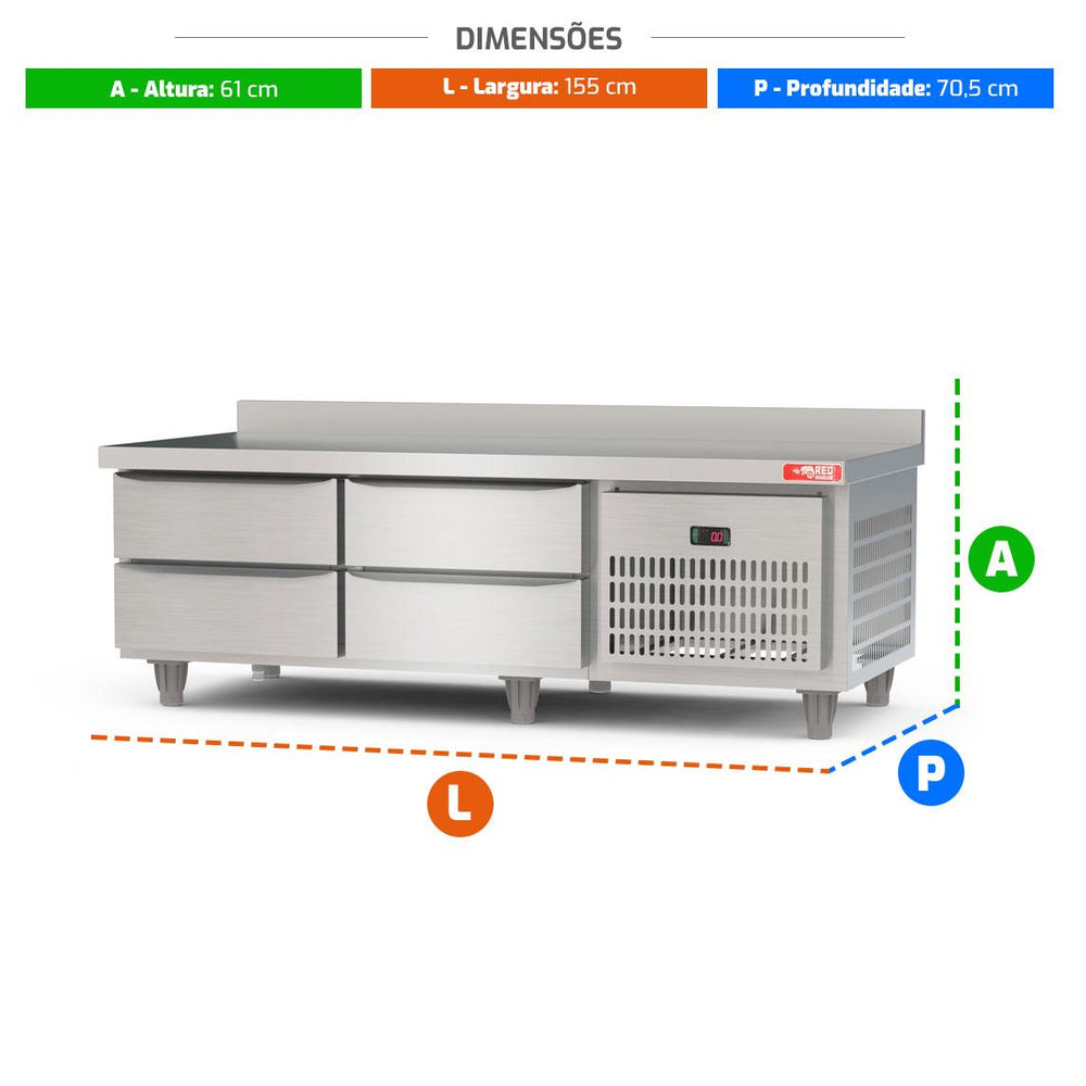 Balcão de Preparo Refrigrerado Ar Forçado 4 Gavetas Inox 0ºC a 10ºC 150cm BRG15 220v - Red Chameleon 364362-0