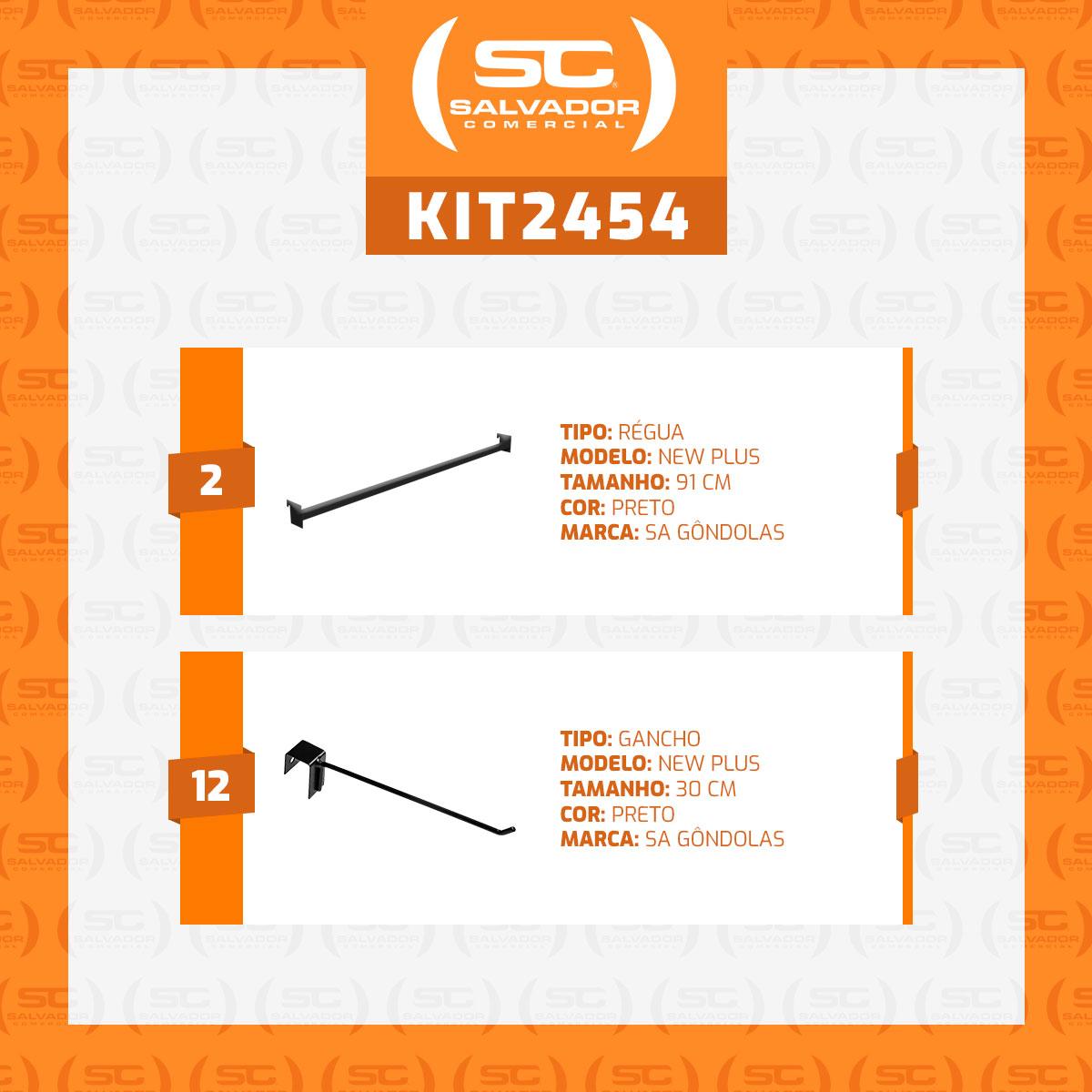 Kit - 2 Réguas Para Organização de Gondola 91cm + 12 Ganchos Simples Preto New Plus - Sa Gondolas