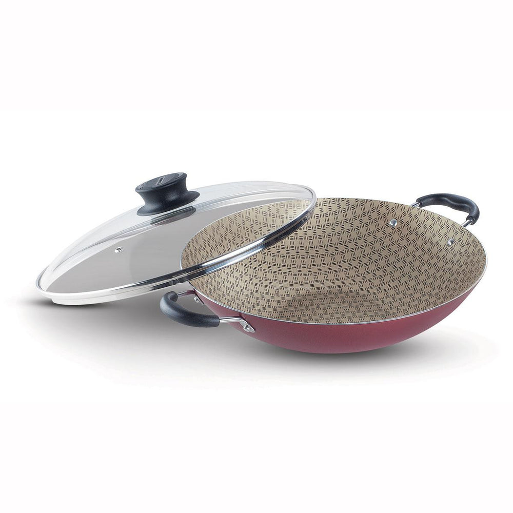 Panela Wok Alumínio 36cm Paris Antiaderente Tampa Vidro Vermelho - Tramontina