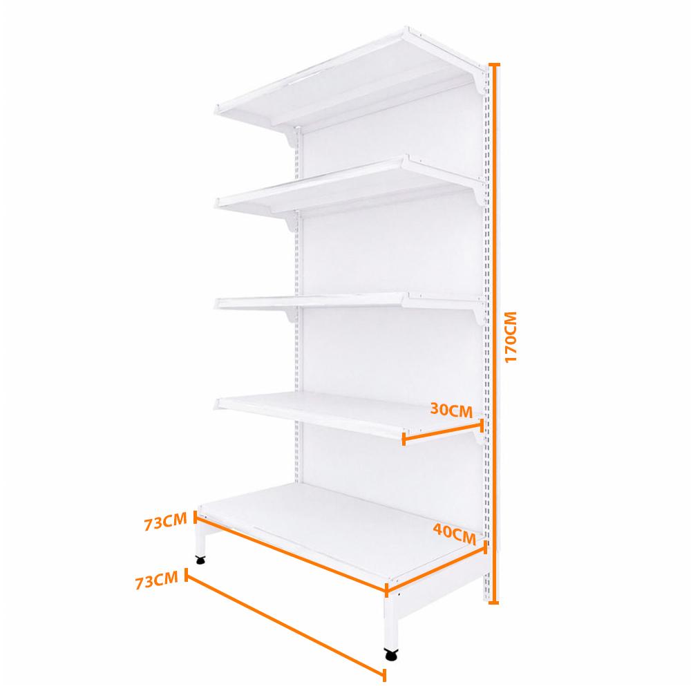 Gôndola Prateleira 5 Níveis 40x30 New Plus 1,70 Ponta PE Branco - SA Gôndolas