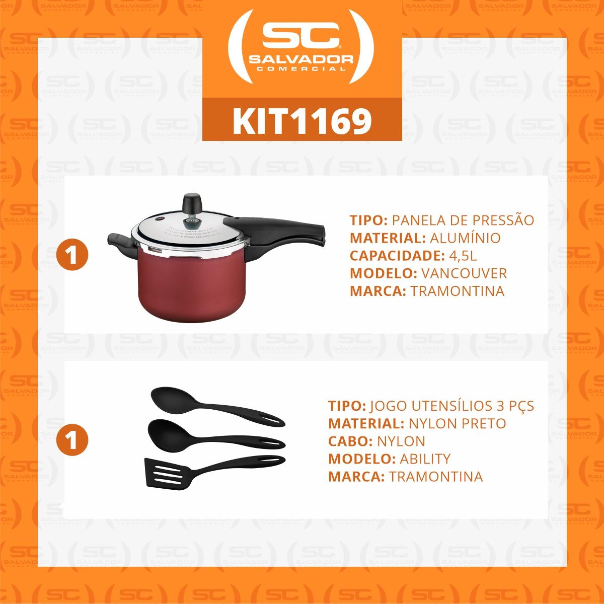 Panela de Pressão 4,5l Alumínio Antiaderente Vermelho + 3 Utensílios - Tramontina