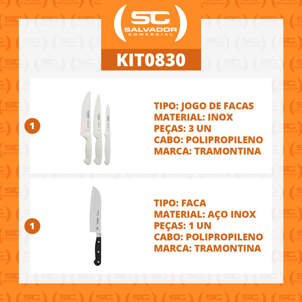 Kit Faqueiro Premium 3 Peças + 1 Faca Profissional Century Santoku 7 Pol - Tramontina