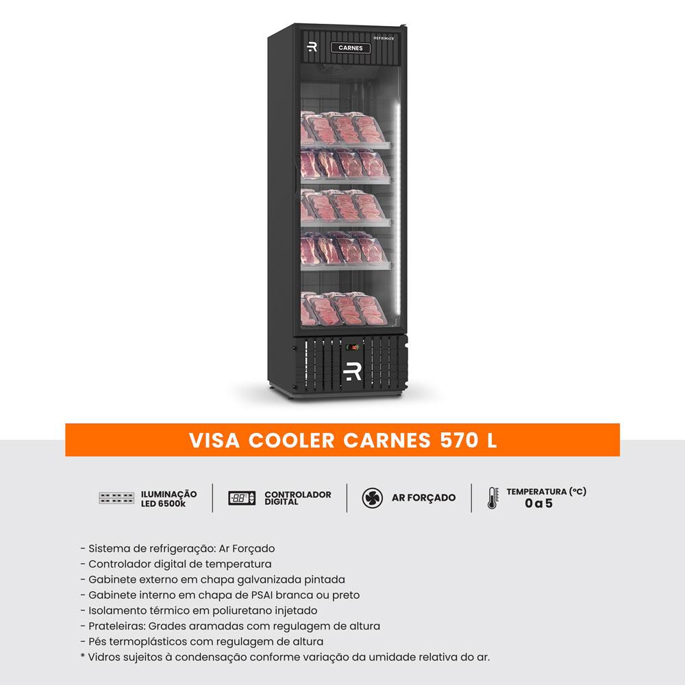 Visa Cooler Carne Embalada Porta Vidro 0 a 5 ºc 570l Vcca570pvpp Preto/preto 220v - Refrimate