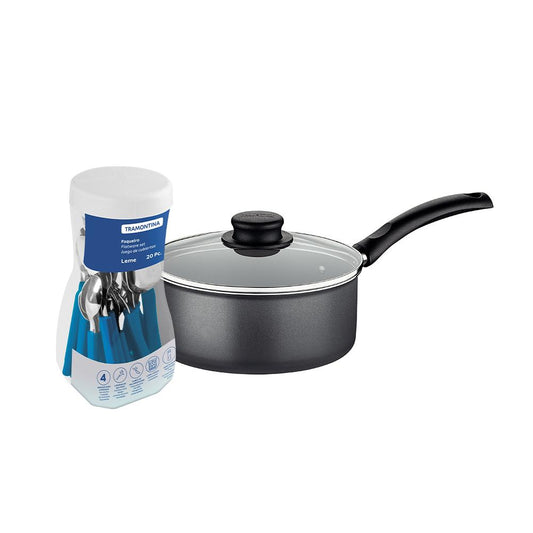 Panela Turim Alumínio Chumbo Antiaderente 1,4L PTC + Faqueiro Leme 20pc - Tramontina