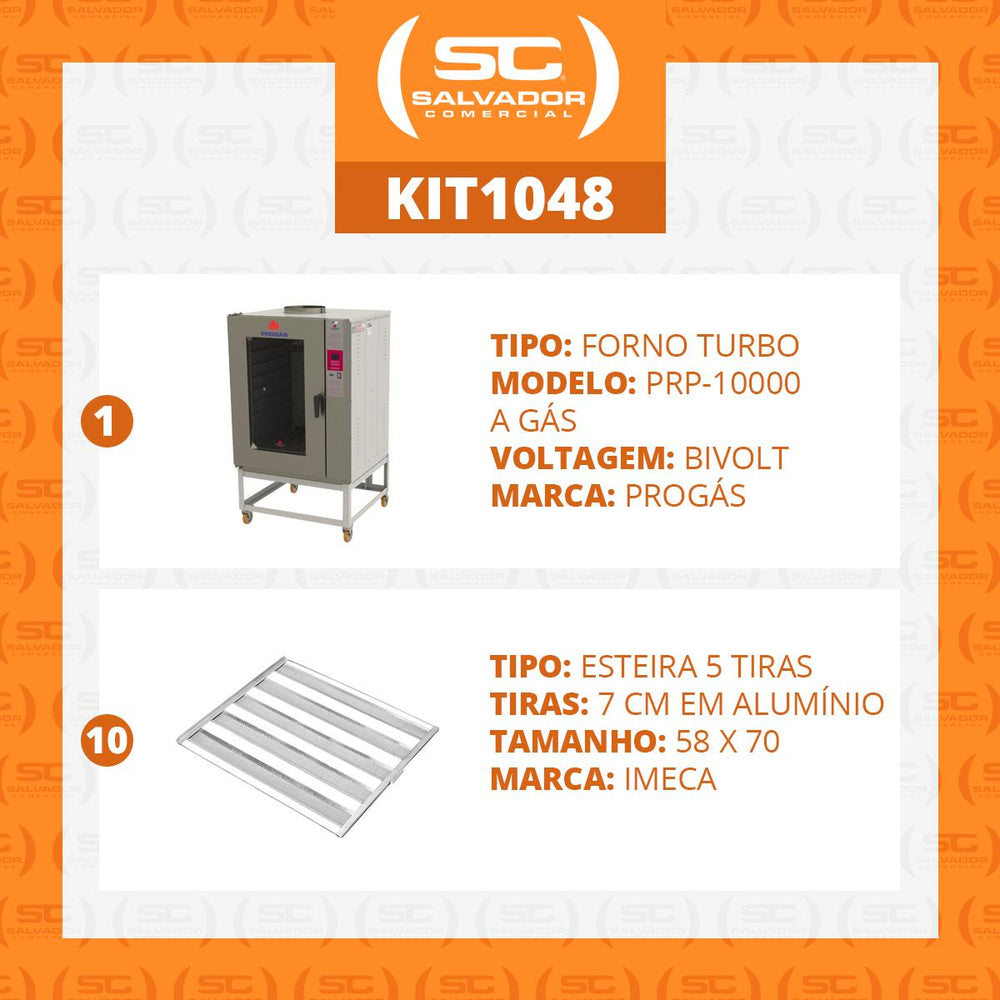 Kit Forno Turbo a Gás 10 Níveis PRP-10000 Bivolt + 10 Esteiras Alumínio 50g 58x70 - Progás