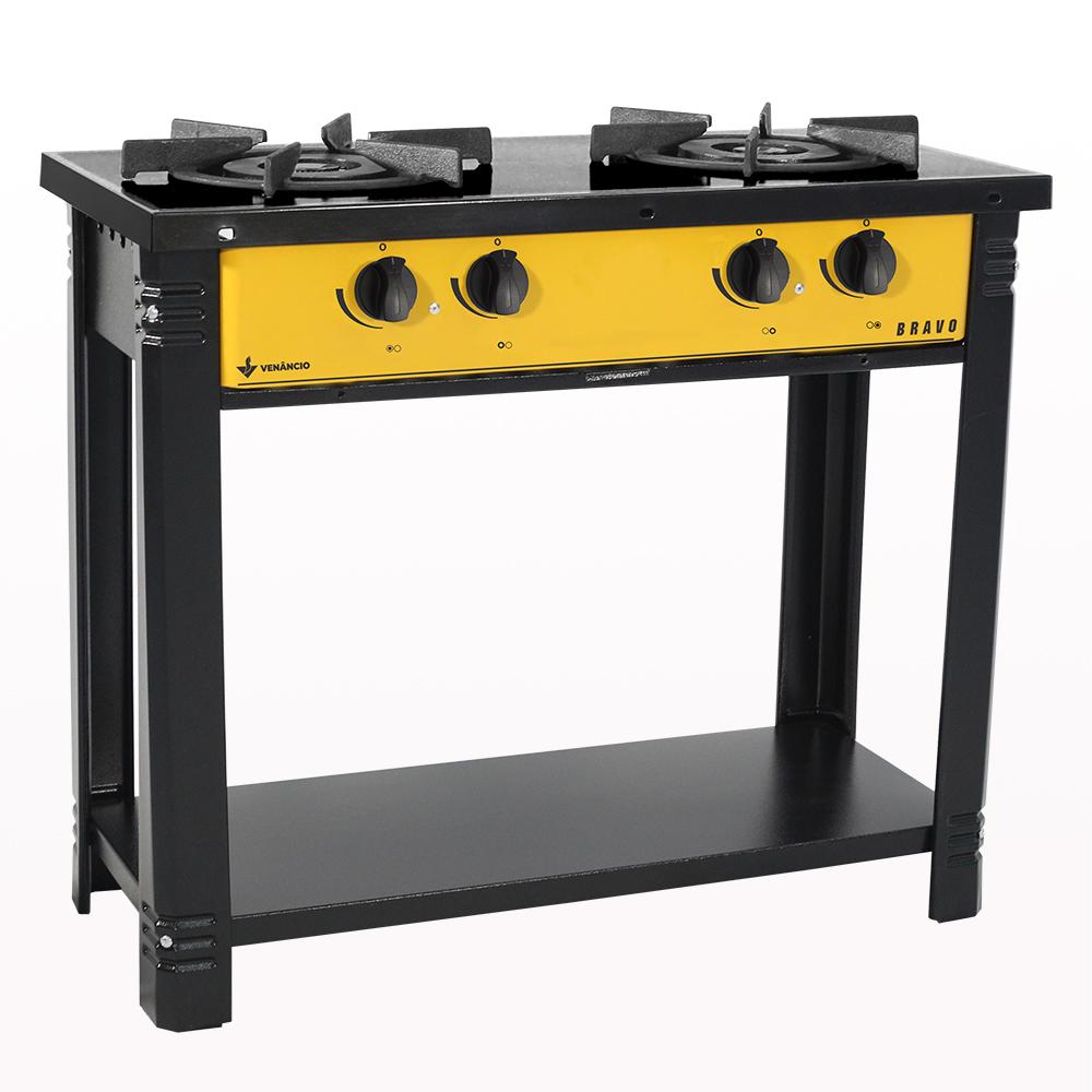 Kit Fogão Industrial 2 Bocas Bravo Amarelo Venâncio + 2 Caçarolas Tramontina Turim