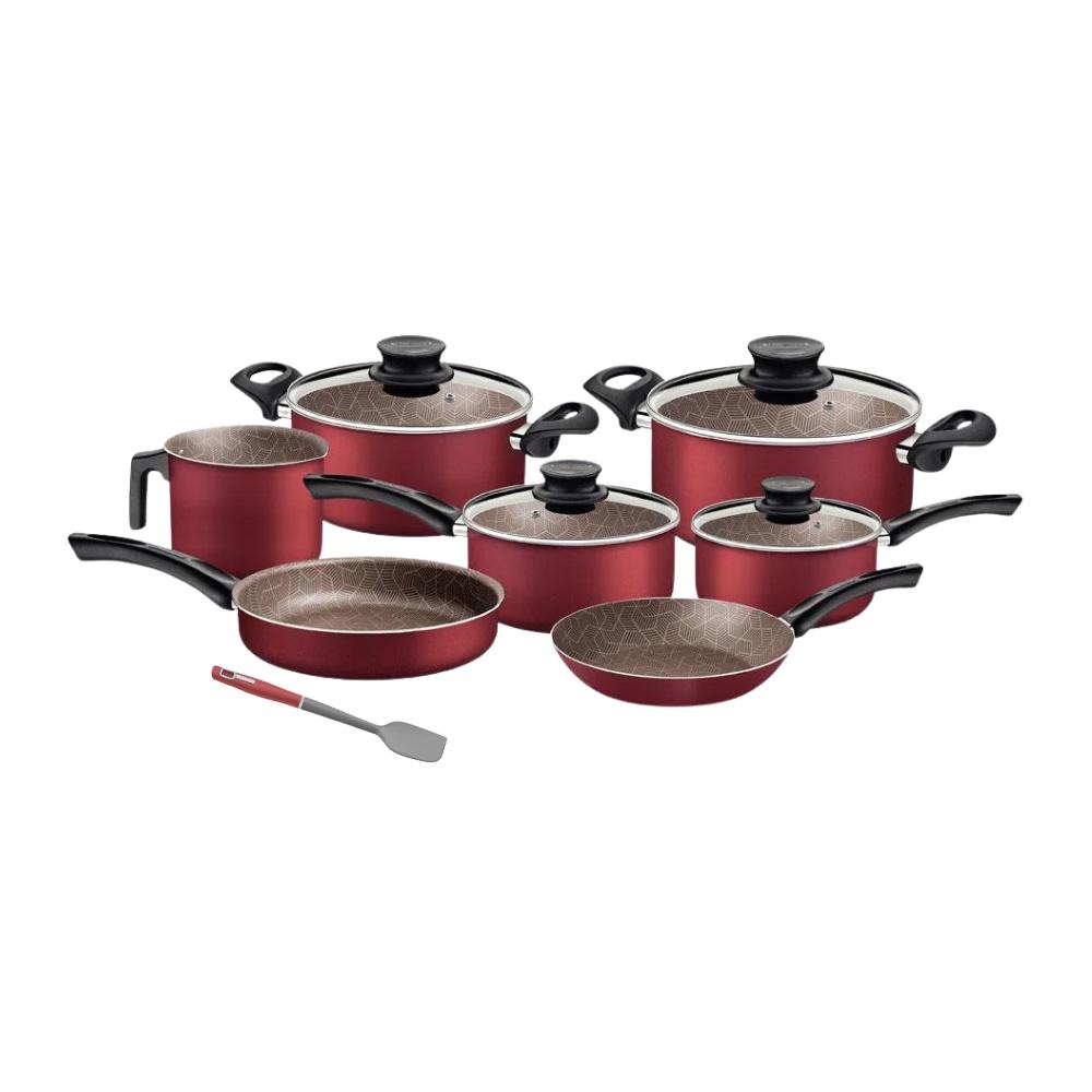 Conjunto Panelas Paris 7 Pçs  Antiaderente Vermelho e Espátula de Silicone - Tramontina
