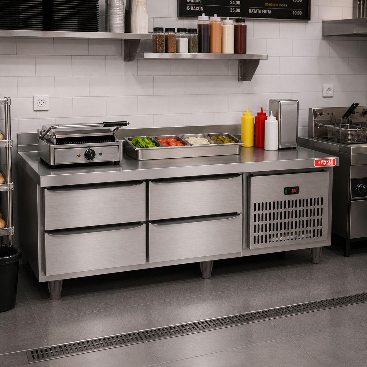 Balcão de Preparo Refrigrerado Ar Forçado 4 Gavetas Inox 0ºC a 10ºC 150cm BRG15 220v - Red Chameleon 364362-0