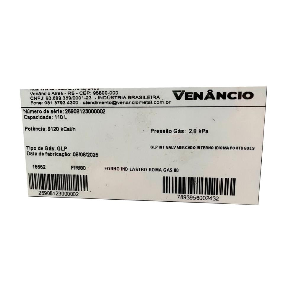SEMINOVO - Forno Refratário Lastro Gás Industrial Roma Inox FIRI80 - Venâncio