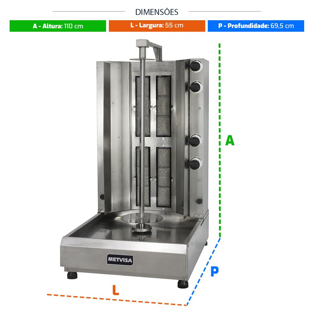 Churrasqueira Assador Para Churrasco Grego Elétrico Rotativo 4 Queimadores Gás ACGE4 220v - Metvisa