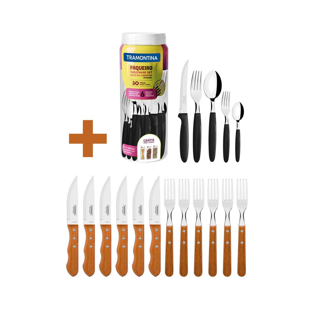Kit Jogo de Churrasco Inox 12 Peças Dynamic + 1 Faqueiro 30pç - Tramontina