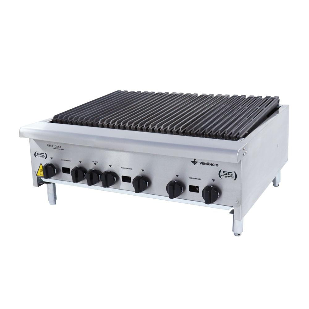 Chapa Charbroiler Americana Profissional Grill 90cm Gás Inox Com Pé Cggp90 e Utensílios - Venâncio