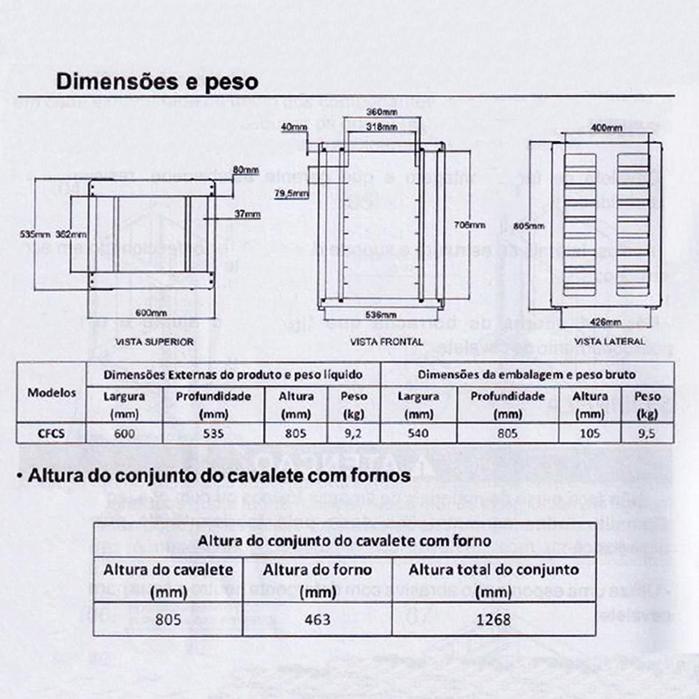 Mesa Bancada Cavalete de Apoio 8 Níveis para Fornos FCSB4E CFCS Inox - Venâncio