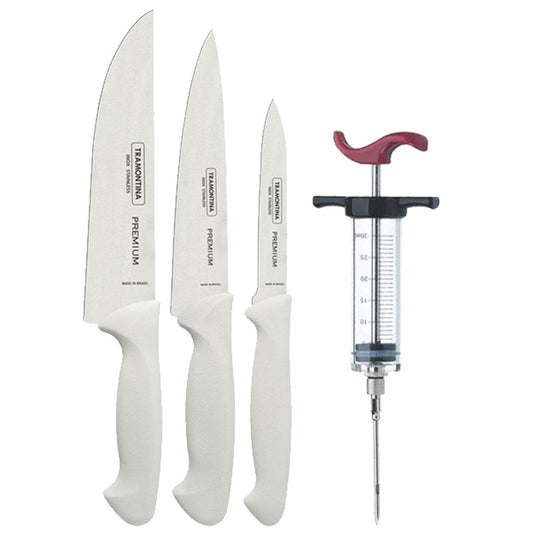 Kit - Faqueiro Premium 3 Peças + 1 Injetor de Temperos Para Churrasco - Tramontina