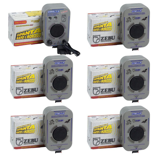 Kit Aparelho Sonoro Espanta Morcegos e Ratos ERMU Turbo + 5 Unidades Repetidoras - Zebu