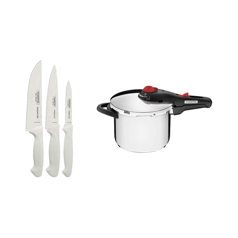 Kit Faqueiro Premium 3 Peças + 1 Panelas Pressão Inox Solar 6 L - Tramontina