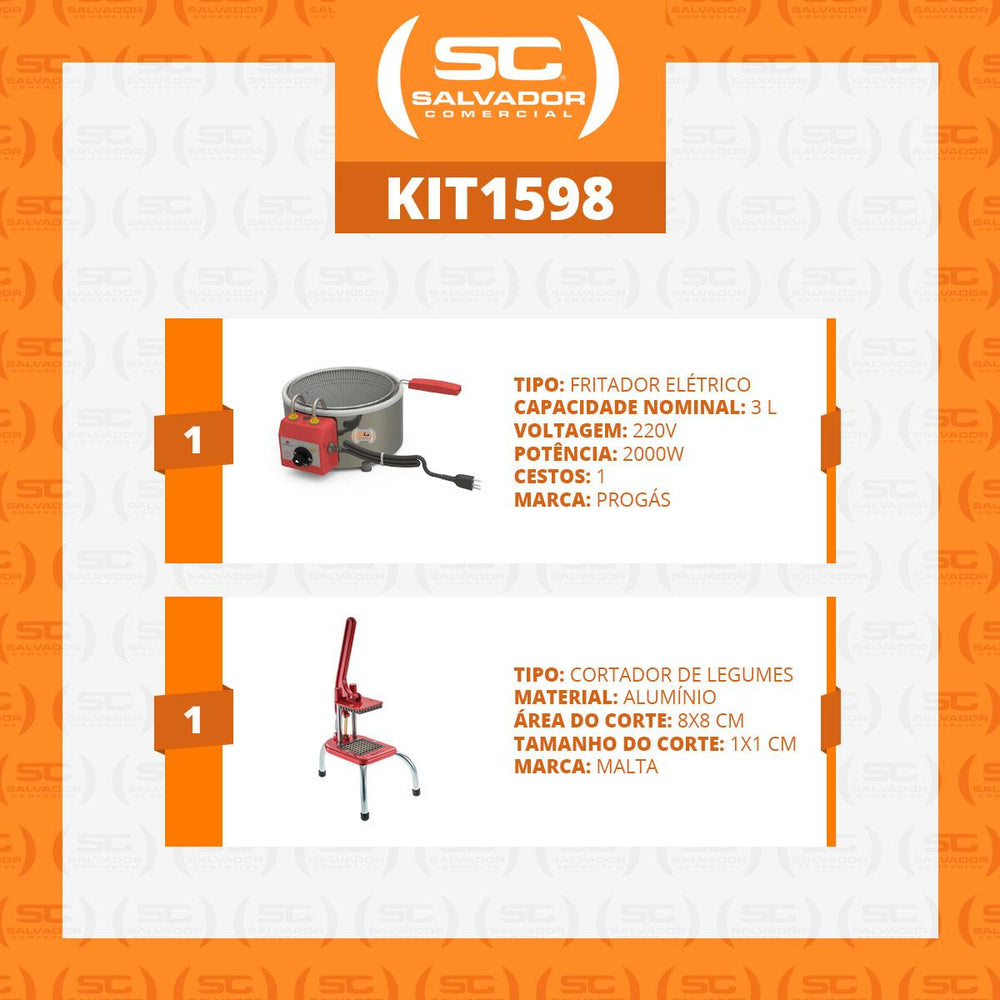 Tacho Fritador Elétrico 3L Óleo PR-310E 220V Progás e Cortador de Legumes