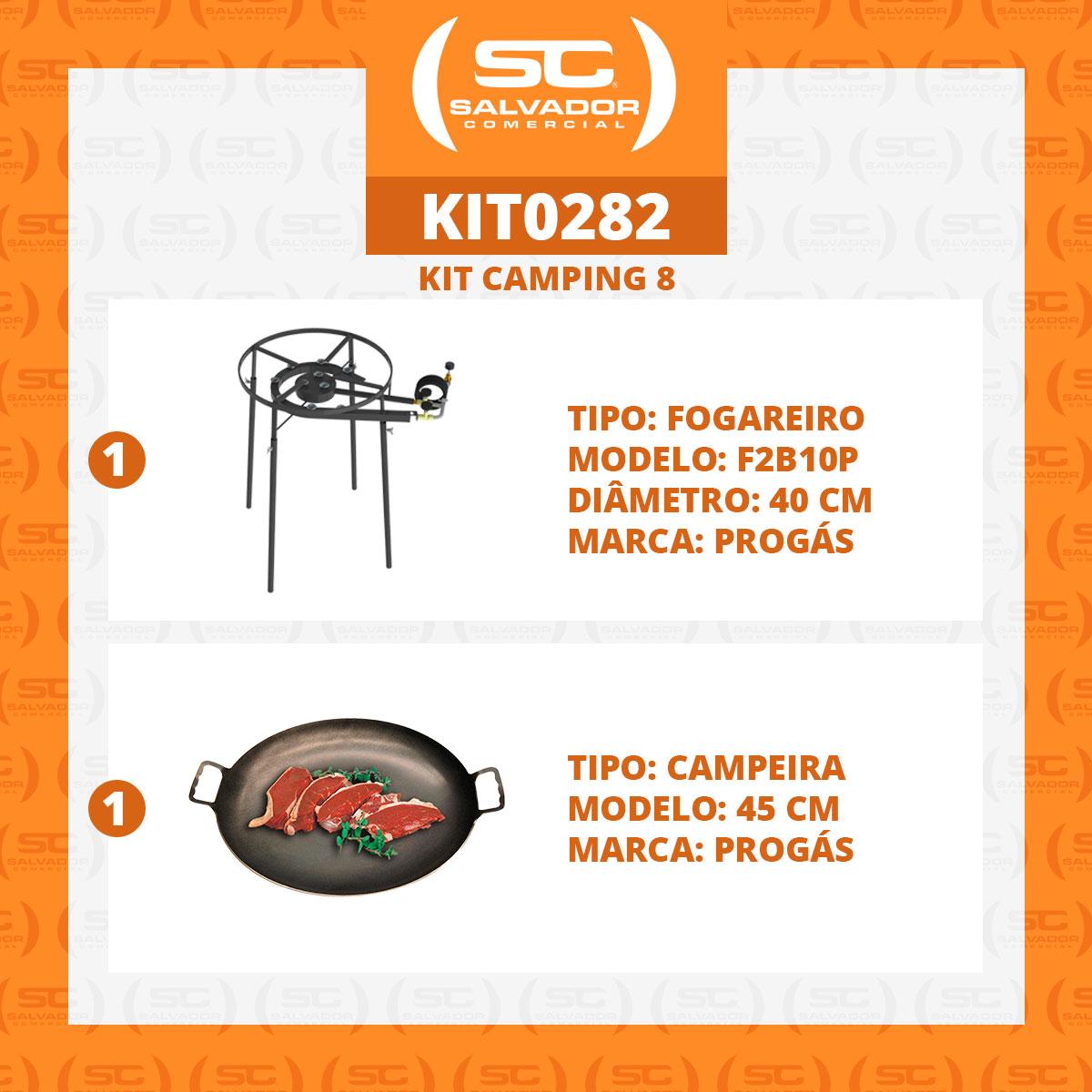 Kit Camping 8 - Fogareiro Fogão F2B10P Redondo 40cm Duplo de Pé + Chapa Campeira 45cm - Progás